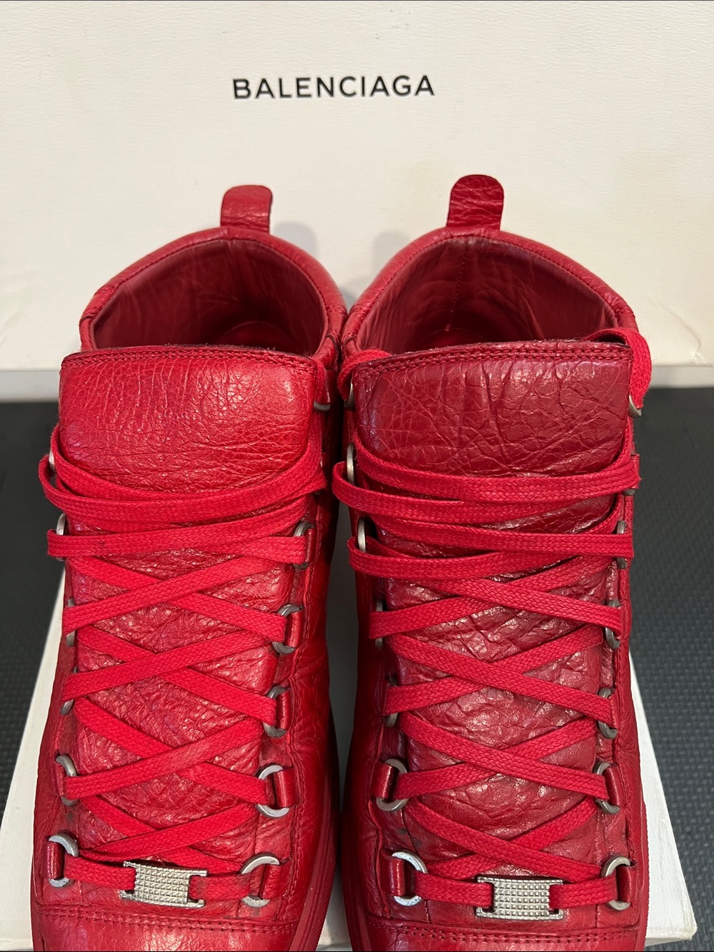 Men’s Balenciaga Red Leather High-Top Sneakers -Size 40 - Picture 3 of 16